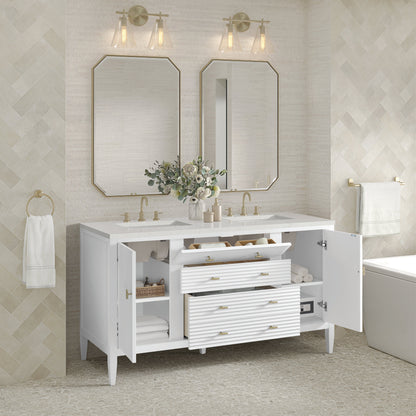 James Martin Vanities Myrrin 60" Bright White Double Vanity With 3 cm Lime Delight Quartz Top