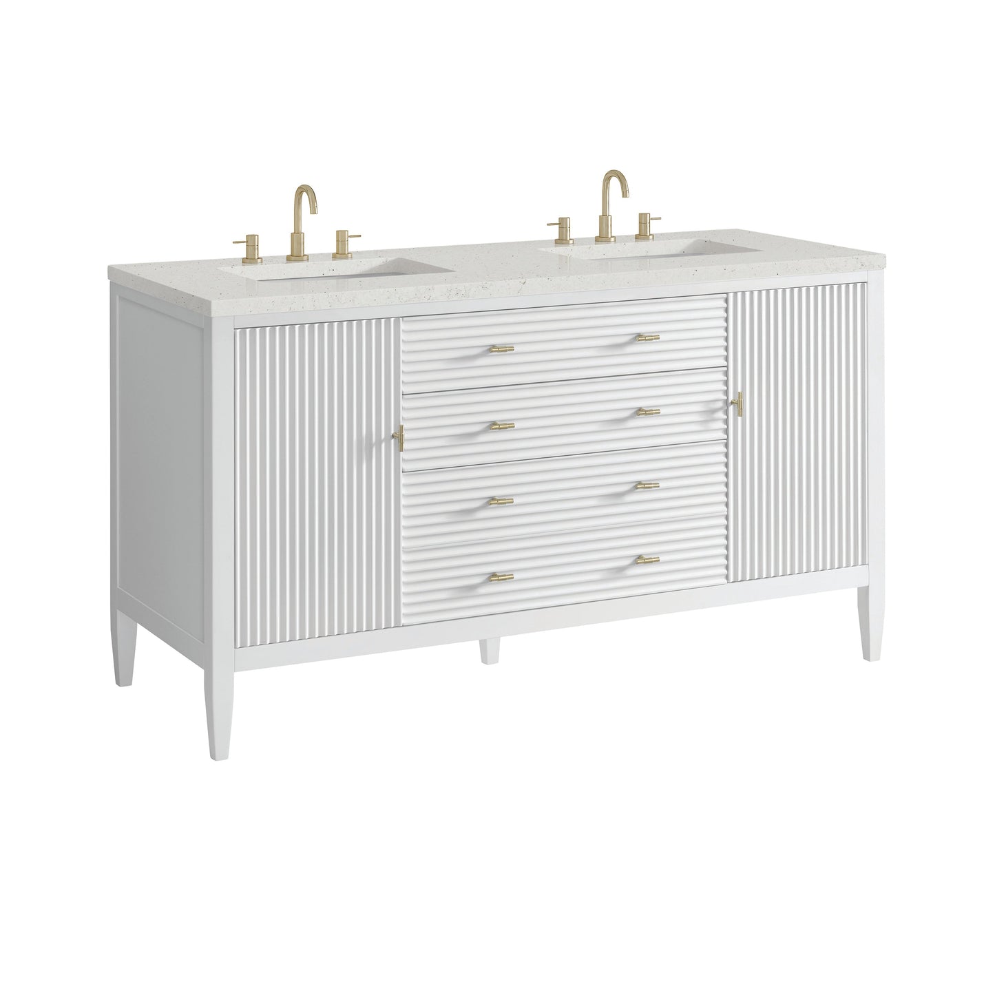 James Martin Vanities Myrrin 60" Bright White Double Vanity With 3 cm Lime Delight Quartz Top