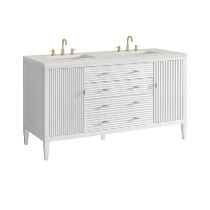 James Martin Vanities Myrrin 60" Bright White Double Vanity With 3 cm Lime Delight Quartz Top