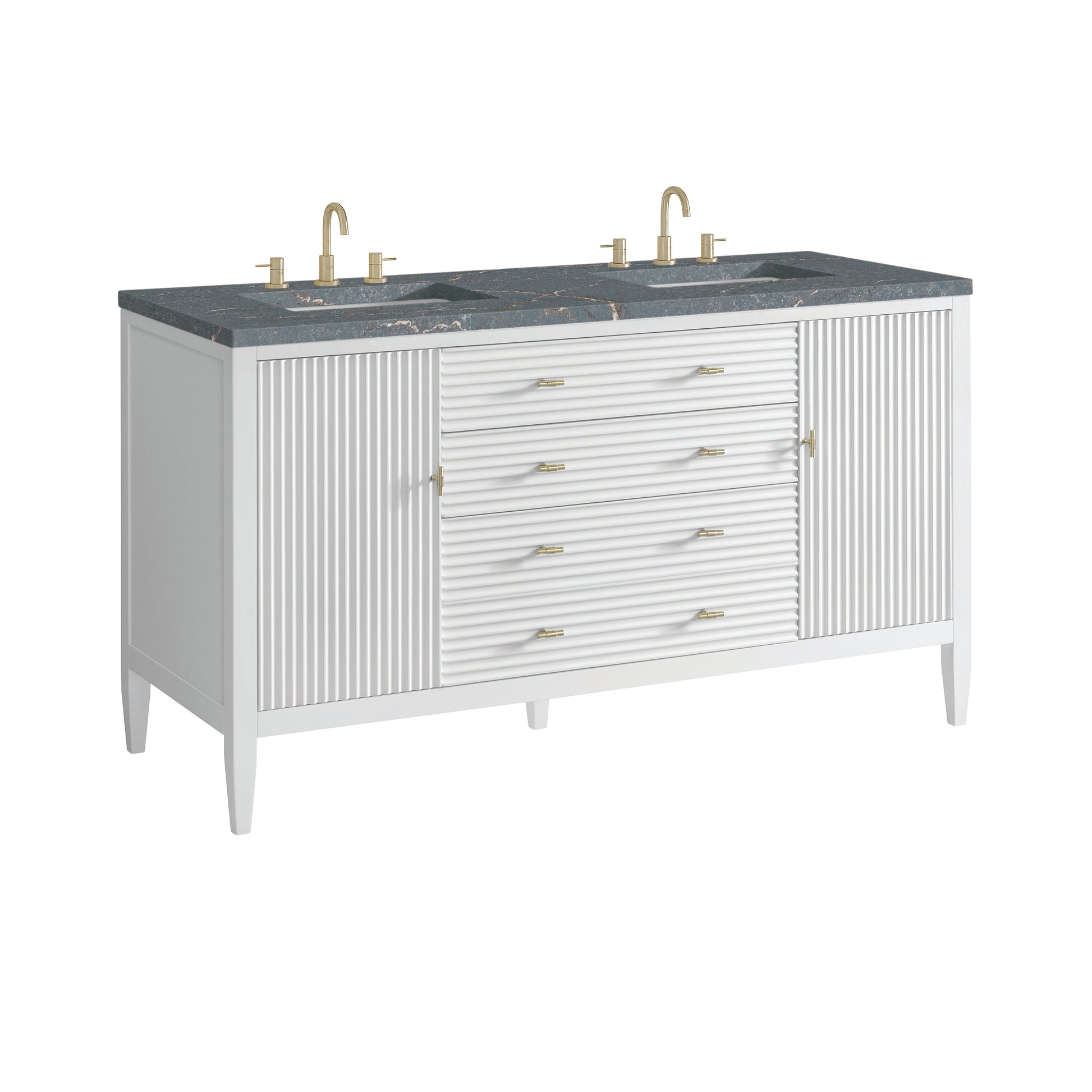 James Martin Vanities Myrrin 60" Bright White Double Vanity With 3 cm Parisien Bleu Quartz Top