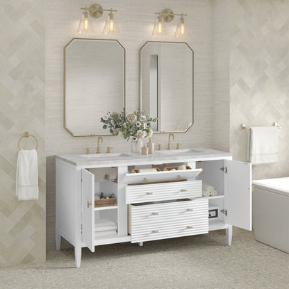 James Martin Vanities Myrrin 60" Bright White Double Vanity With 3 cm Victorian Silver Quartz Top