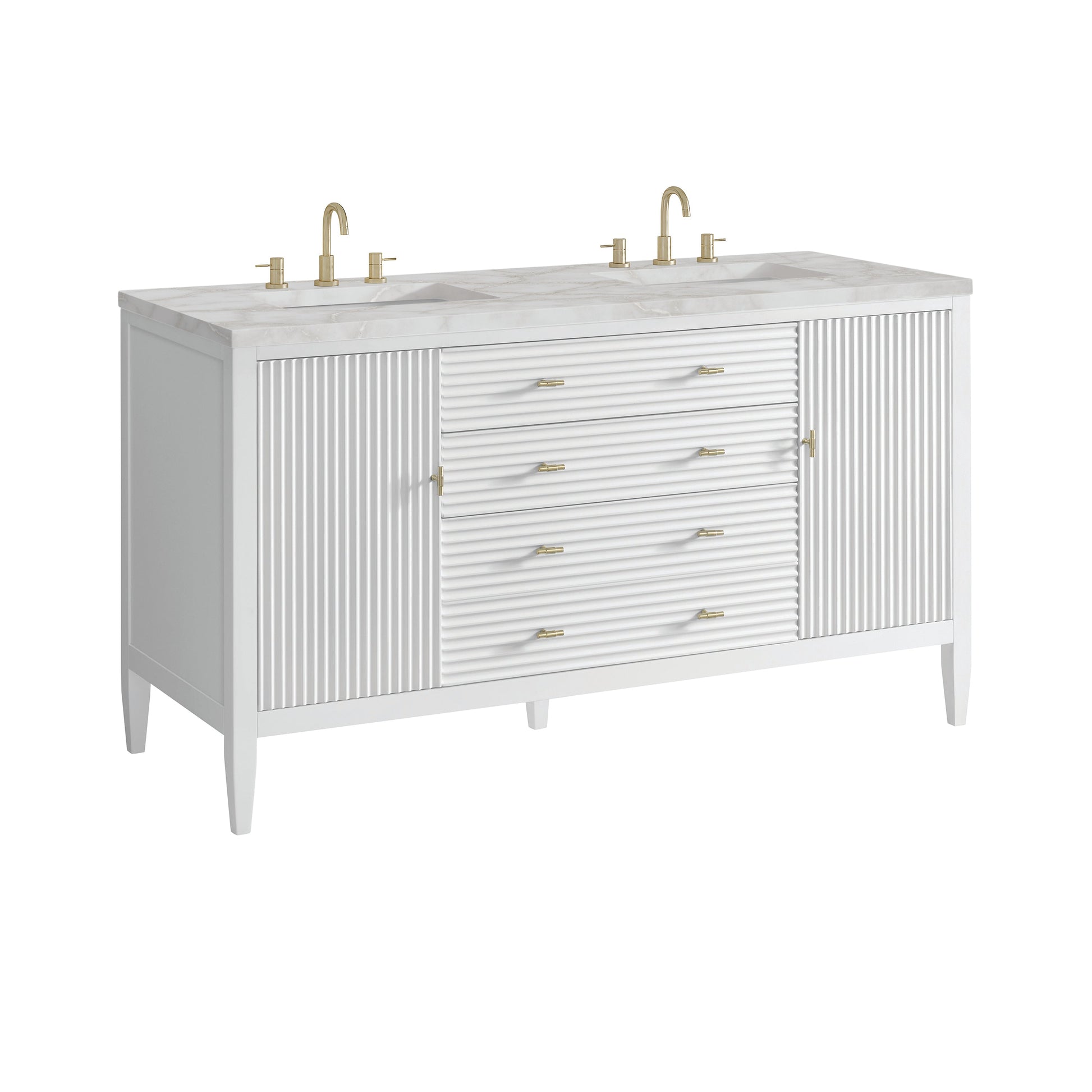 James Martin Vanities Myrrin 60" Bright White Double Vanity With 3 cm Victorian Silver Quartz Top