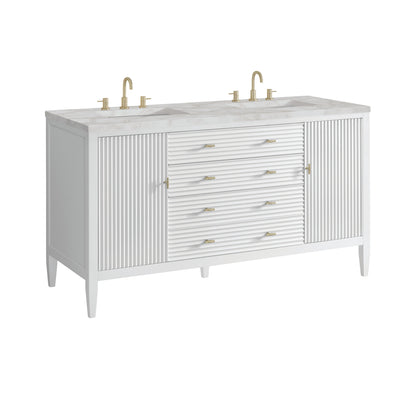 James Martin Vanities Myrrin 60" Bright White Double Vanity With 3 cm Victorian Silver Quartz Top