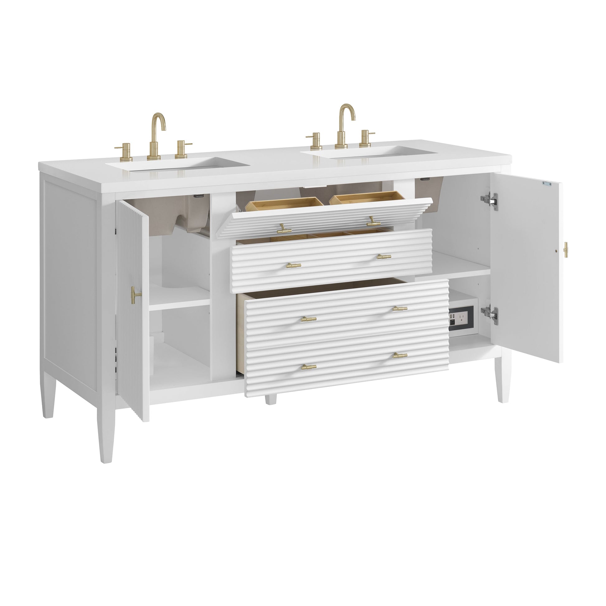 James Martin Vanities Myrrin 60" Bright White Double Vanity With 3 cm White Zeus Quartz Top