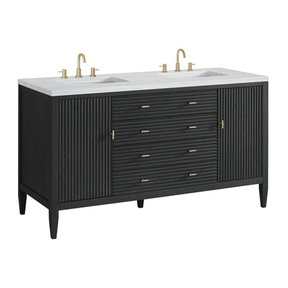 James Martin Vanities Myrrin 60" Carbon Oak Double Vanity With 3 cm Arctic Fall Solid Surface Top