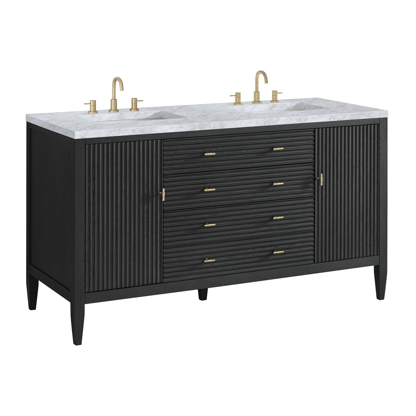 James Martin Vanities Myrrin 60" Carbon Oak Double Vanity With 3 cm Carrara White Marble Top