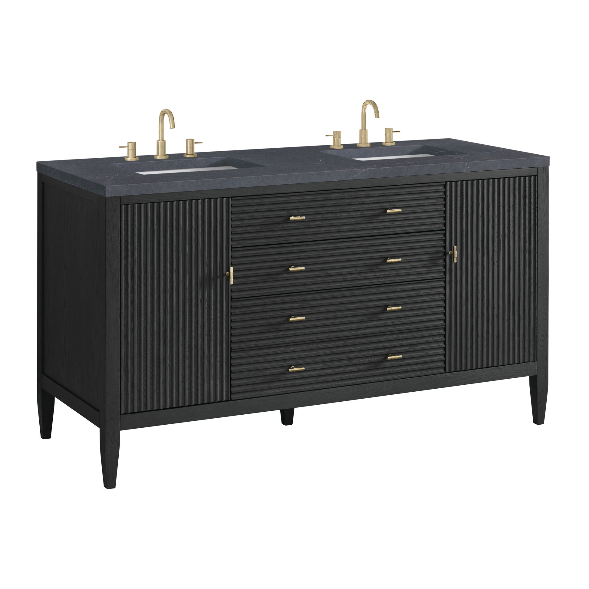 James Martin Vanities Myrrin 60" Carbon Oak Double Vanity With 3 cm Charcoal Soapstone Quartz Top