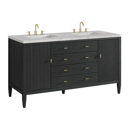 James Martin Vanities Myrrin 60" Carbon Oak Double Vanity With 3 cm Eternal Jasmine Pearl Quartz Top