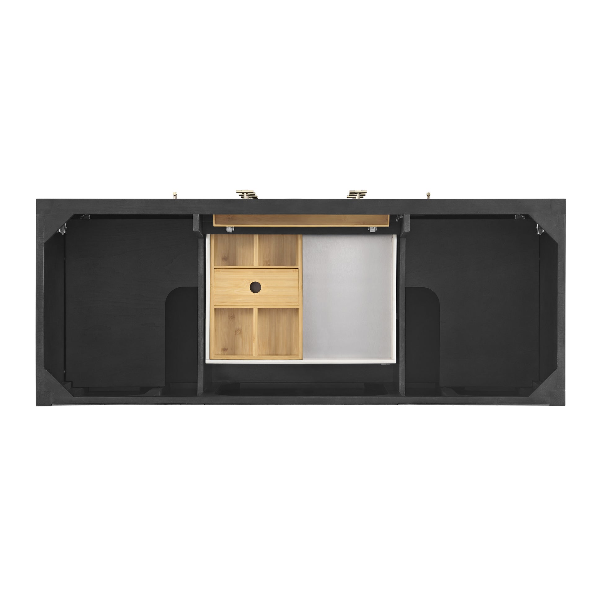 James Martin Vanities Myrrin 60" Carbon Oak Double Vanity With 3 cm Eternal Jasmine Pearl Silestone Top and FreePower Wireless Charger