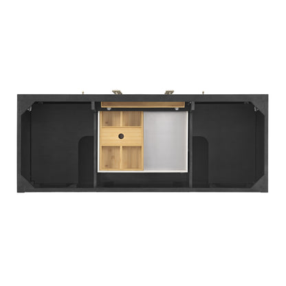 James Martin Vanities Myrrin 60" Carbon Oak Double Vanity With 3 cm Eternal Jasmine Pearl Silestone Top and FreePower Wireless Charger
