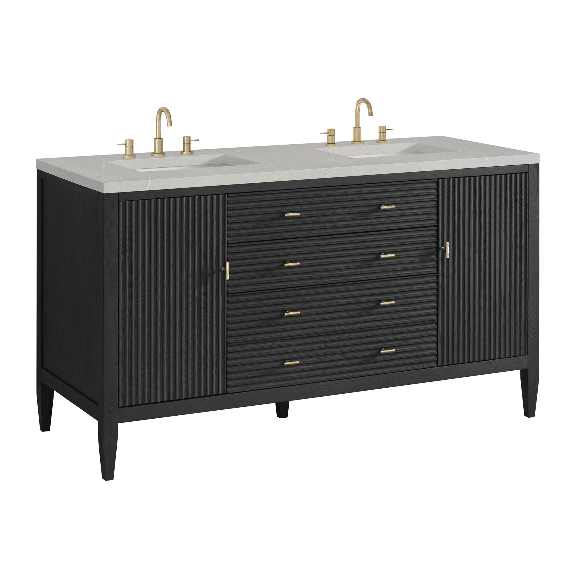 James Martin Vanities Myrrin 60" Carbon Oak Double Vanity With 3 cm Eternal Serena Quartz Top