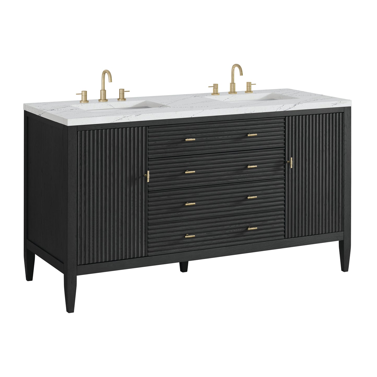 James Martin Vanities Myrrin 60" Carbon Oak Double Vanity With 3 cm Ethereal Noctis Quartz Top