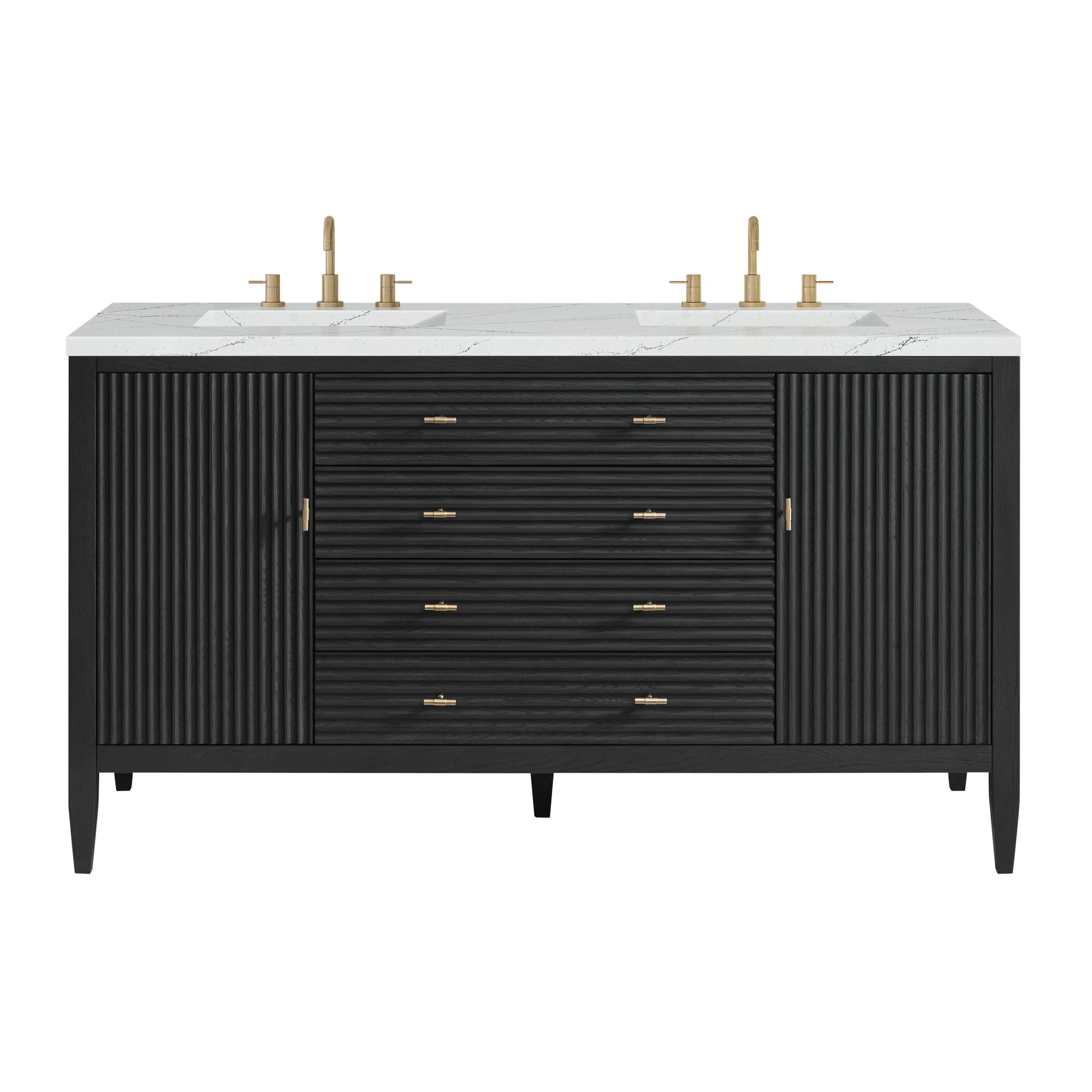 James Martin Vanities Myrrin 60" Carbon Oak Double Vanity With 3 cm Ethereal Noctis Silestone Top and FreePower Wireless Charger