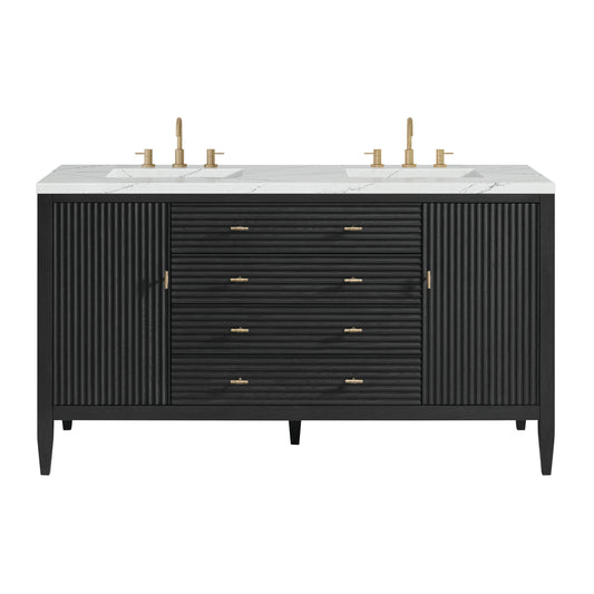 James Martin Vanities Myrrin 60" Carbon Oak Double Vanity With 3 cm Ethereal Noctis Silestone Top and FreePower Wireless Charger