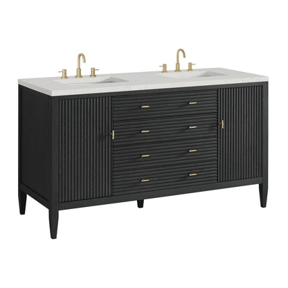 James Martin Vanities Myrrin 60" Carbon Oak Double Vanity With 3 cm Lime Delight Quartz Top