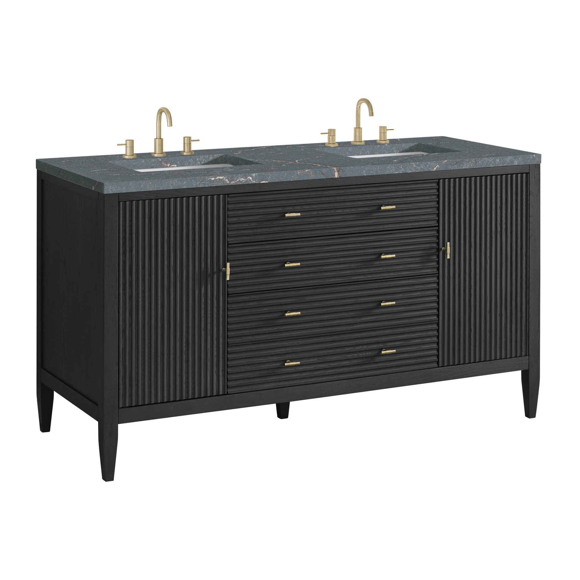 James Martin Vanities Myrrin 60" Carbon Oak Double Vanity With 3 cm Parisien Bleu Quartz Top