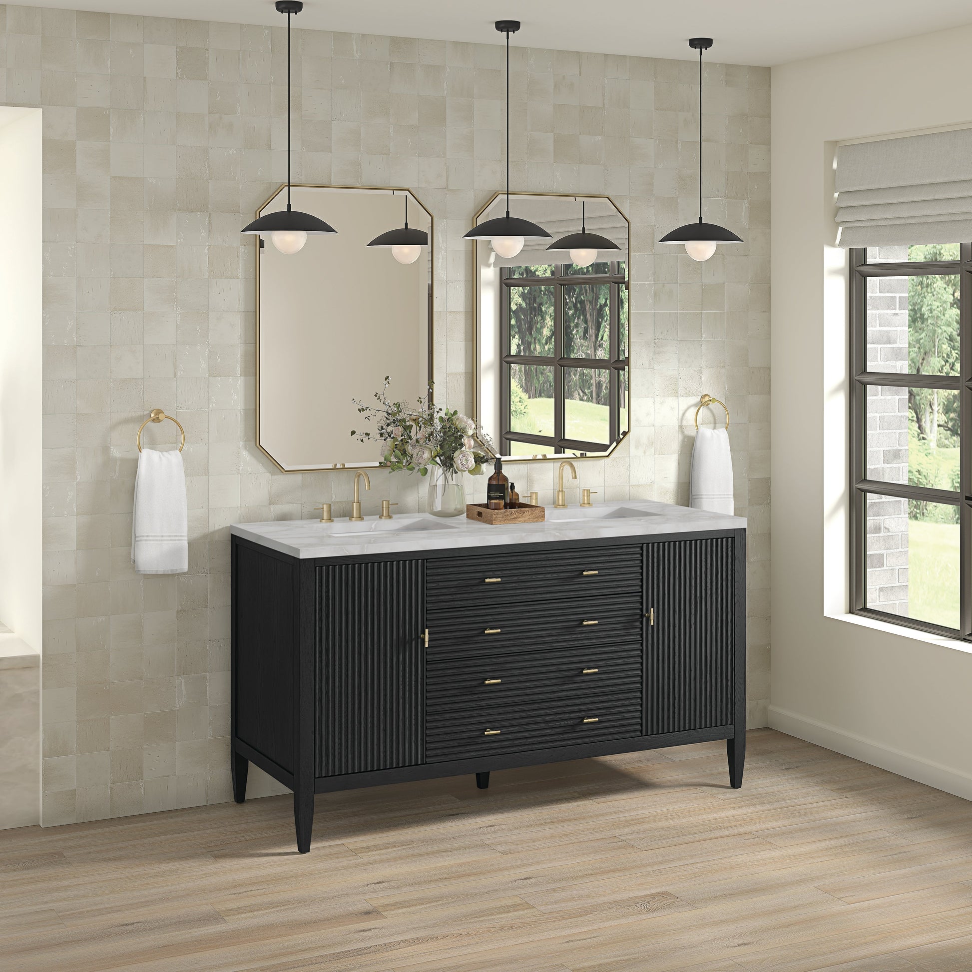 James Martin Vanities Myrrin 60" Carbon Oak Double Vanity With 3 cm Victorian Silver Quartz Top