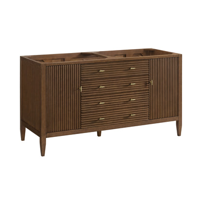 James Martin Vanities Myrrin 60" Mid-Century Walnut Double Vanity With 3 cm Eternal Jasmine Pearl Silestone Top and FreePower Wireless Charger