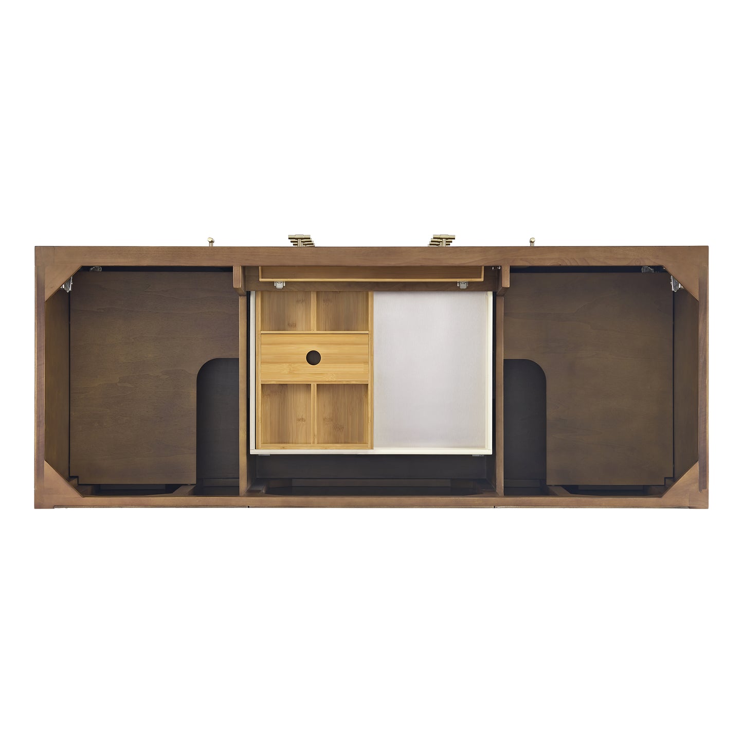 James Martin Vanities Myrrin 60" Mid-Century Walnut Double Vanity With 3 cm Parisien Bleu Silestone Top and FreePower Wireless Charger