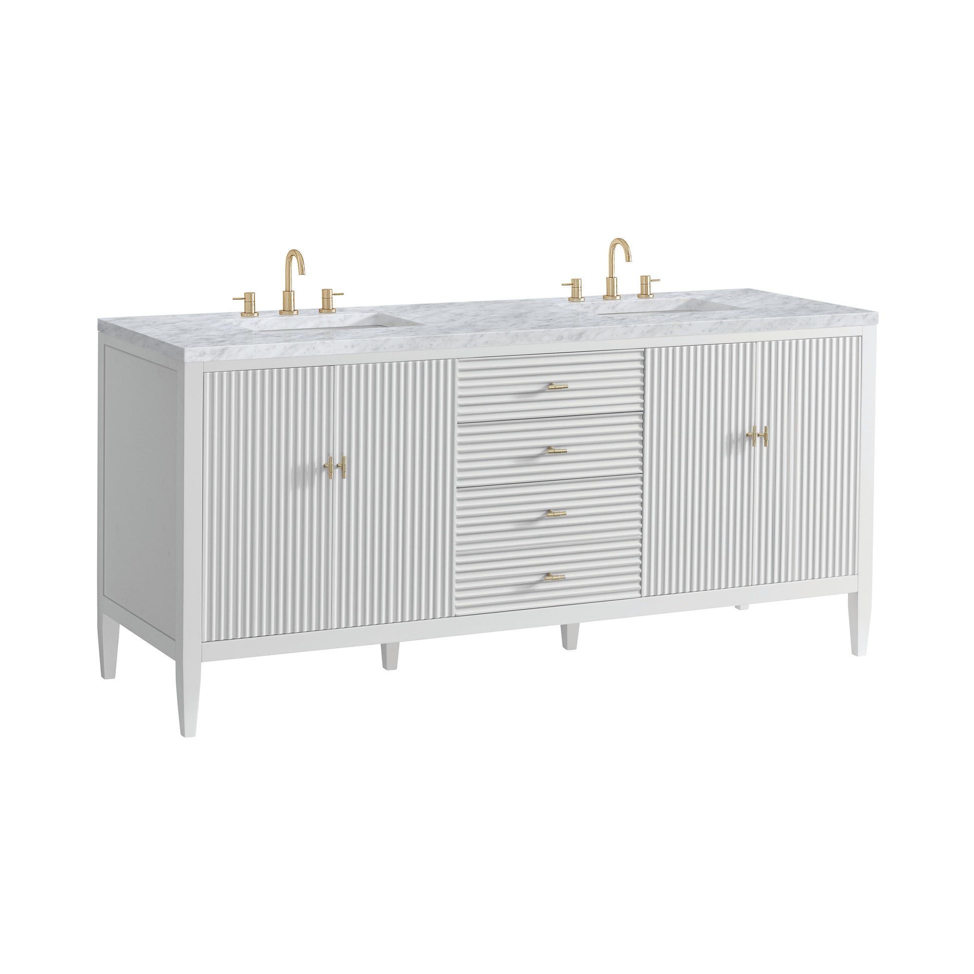 James Martin Vanities Myrrin 72" Bright White Double Vanity With 3 cm Carrara White Marble Top