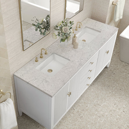 James Martin Vanities Myrrin 72" Bright White Double Vanity With 3 cm Eternal Jasmine Pearl Quartz Top