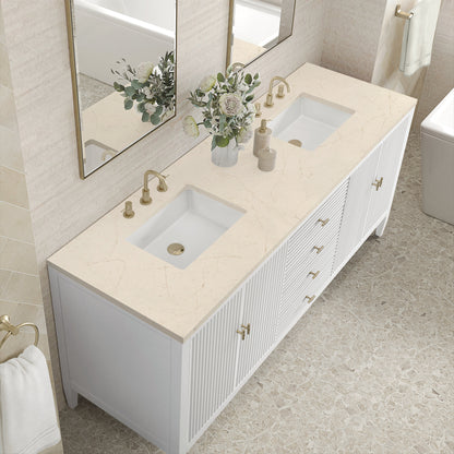 James Martin Vanities Myrrin 72" Bright White Double Vanity With 3 cm Eternal Marfil Quartz Top