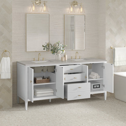 James Martin Vanities Myrrin 72" Bright White Double Vanity With 3 cm Eternal Serena Quartz Top