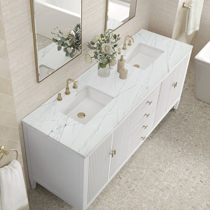 James Martin Vanities Myrrin 72" Bright White Double Vanity With 3 cm Ethereal Noctis Quartz Top