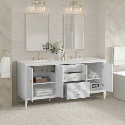 James Martin Vanities Myrrin 72" Bright White Double Vanity With 3 cm Lime Delight Quartz Top