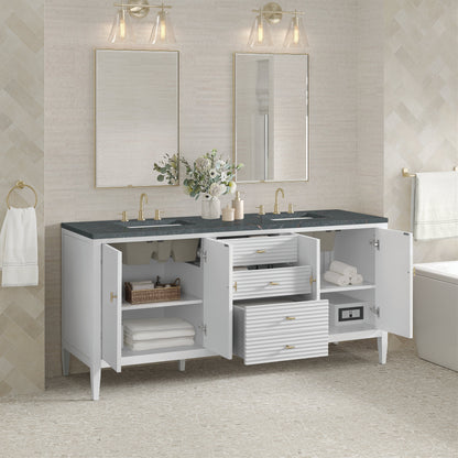 James Martin Vanities Myrrin 72" Bright White Double Vanity With 3 cm Parisien Bleu Quartz Top