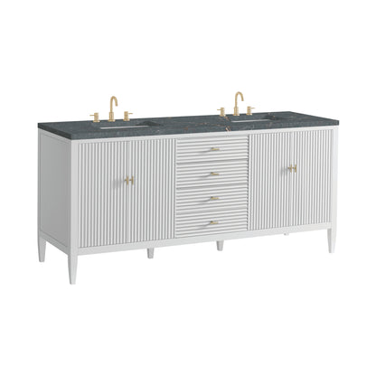 James Martin Vanities Myrrin 72" Bright White Double Vanity With 3 cm Parisien Bleu Quartz Top