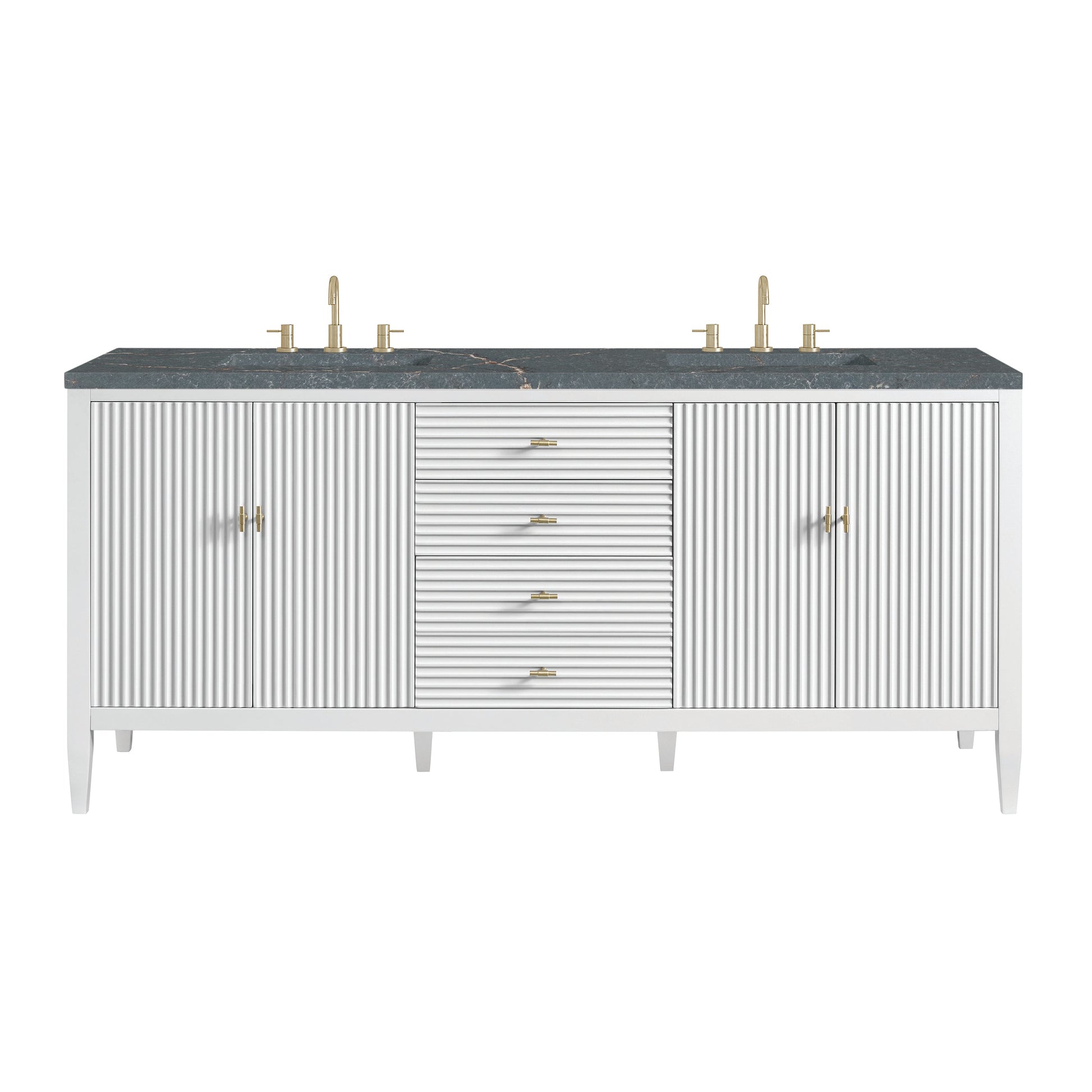 James Martin Vanities Myrrin 72" Bright White Double Vanity With 3 cm Parisien Bleu Quartz Top