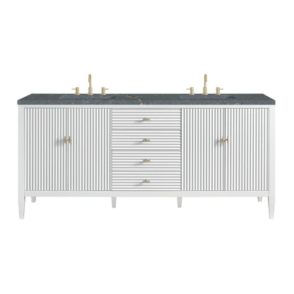 James Martin Vanities Myrrin 72" Bright White Double Vanity With 3 cm Parisien Bleu Quartz Top