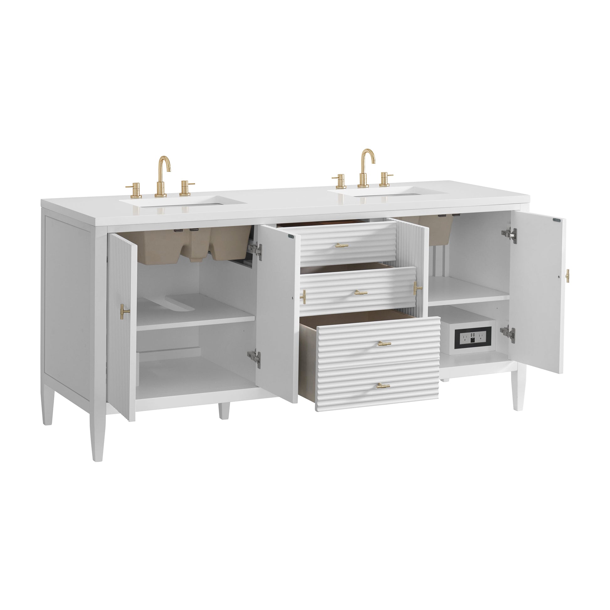 James Martin Vanities Myrrin 72" Bright White Double Vanity With 3 cm White Zeus Quartz Top