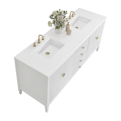 James Martin Vanities Myrrin 72" Bright White Double Vanity With 3 cm White Zeus Quartz Top