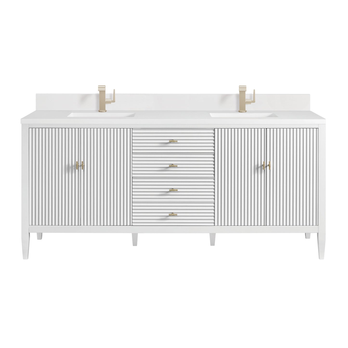 James Martin Vanities Myrrin 72" Bright White Vanity With Single Hole 3 cm White Zeus Quartz Top & Backsplash