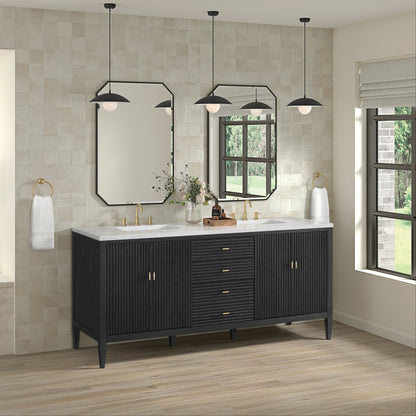 James Martin Vanities Myrrin 72" Carbon Oak Double Vanity With 3 cm Arctic Fall Solid Surface Top