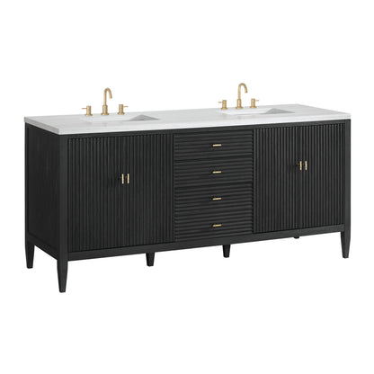 James Martin Vanities Myrrin 72" Carbon Oak Double Vanity With 3 cm Arctic Fall Solid Surface Top