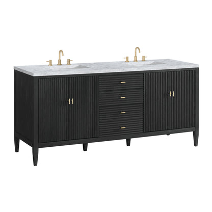 James Martin Vanities Myrrin 72" Carbon Oak Double Vanity With 3 cm Carrara White Marble Top