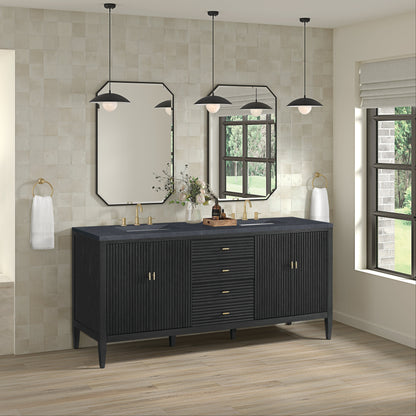 James Martin Vanities Myrrin 72" Carbon Oak Double Vanity With 3 cm Charcoal Soapstone Quartz Top