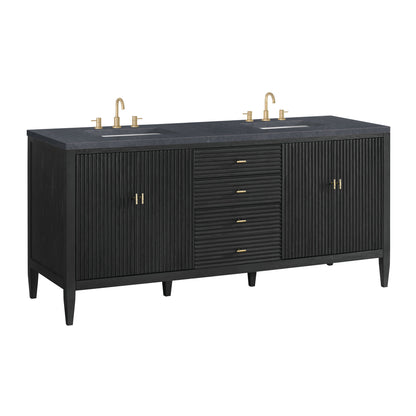 James Martin Vanities Myrrin 72" Carbon Oak Double Vanity With 3 cm Charcoal Soapstone Quartz Top