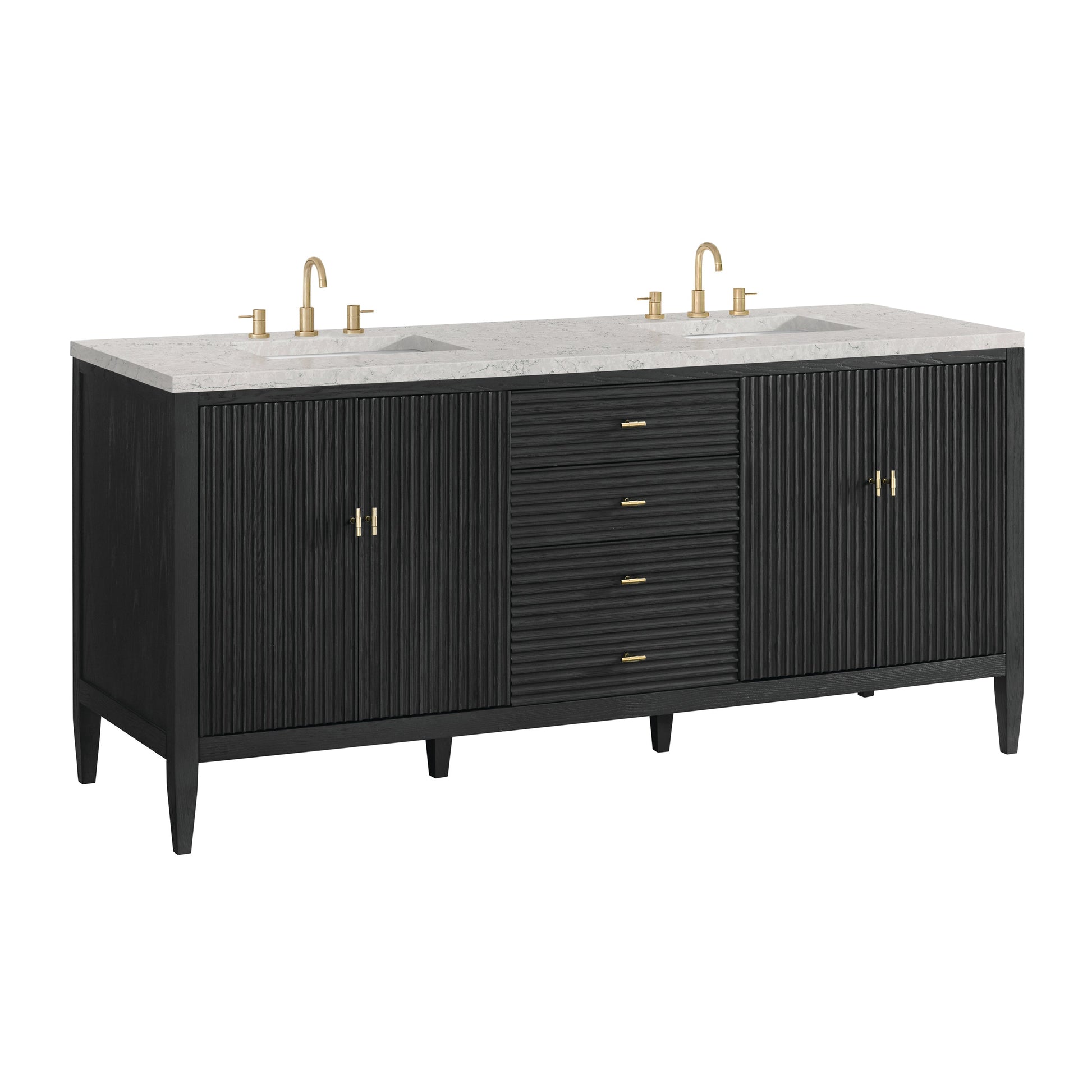 James Martin Vanities Myrrin 72" Carbon Oak Double Vanity With 3 cm Eternal Jasmine Pearl Quartz Top