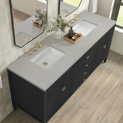 James Martin Vanities Myrrin 72" Carbon Oak Double Vanity With 3 cm Eternal Serena Quartz Top