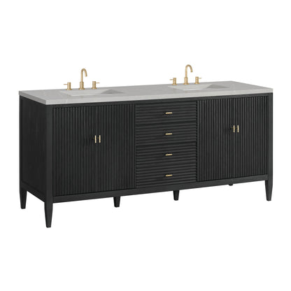 James Martin Vanities Myrrin 72" Carbon Oak Double Vanity With 3 cm Eternal Serena Quartz Top