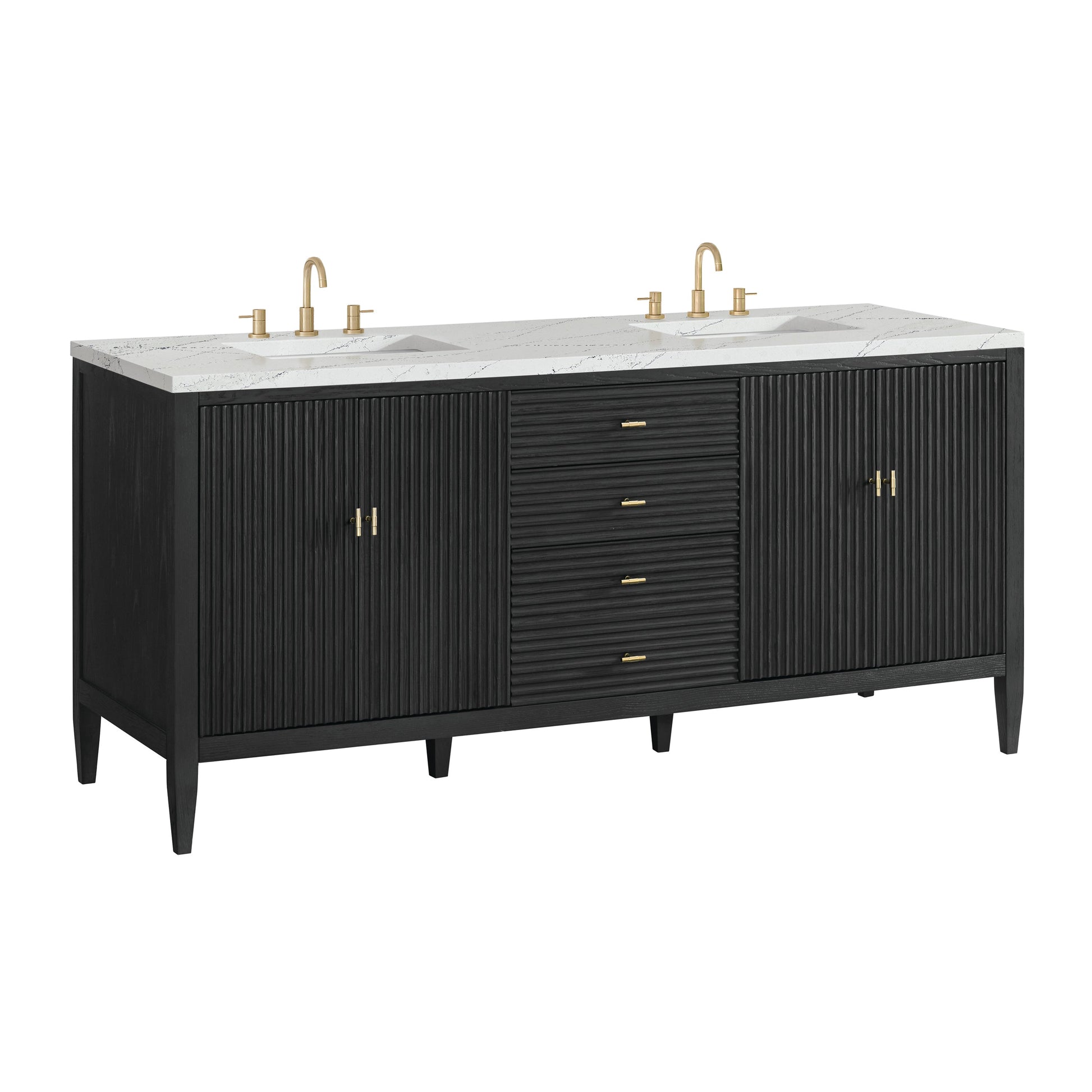 James Martin Vanities Myrrin 72" Carbon Oak Double Vanity With 3 cm Ethereal Noctis Quartz Top