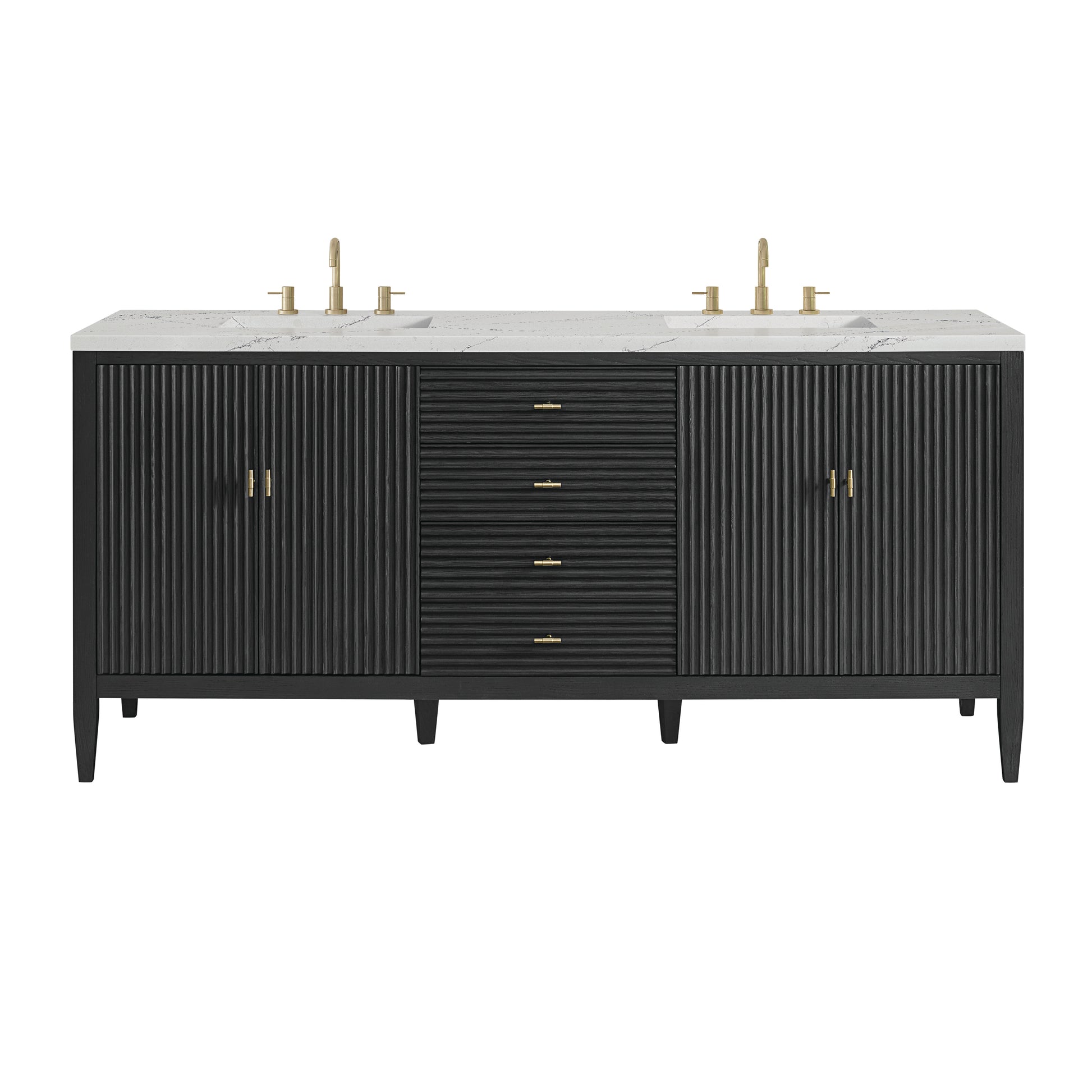 James Martin Vanities Myrrin 72" Carbon Oak Double Vanity With 3 cm Ethereal Noctis Silestone Top and FreePower Wireless Charger