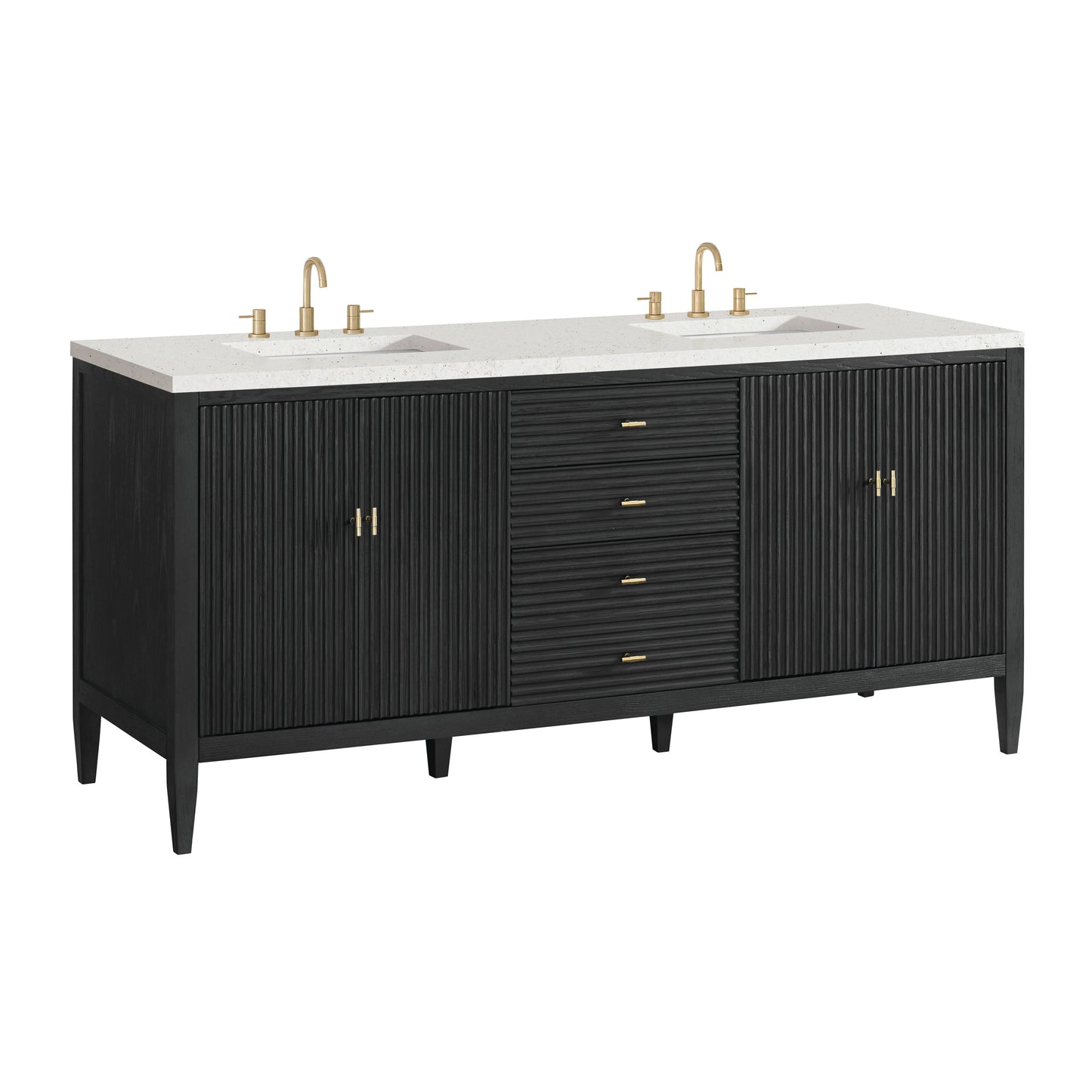 James Martin Vanities Myrrin 72" Carbon Oak Double Vanity With 3 cm Lime Delight Quartz Top