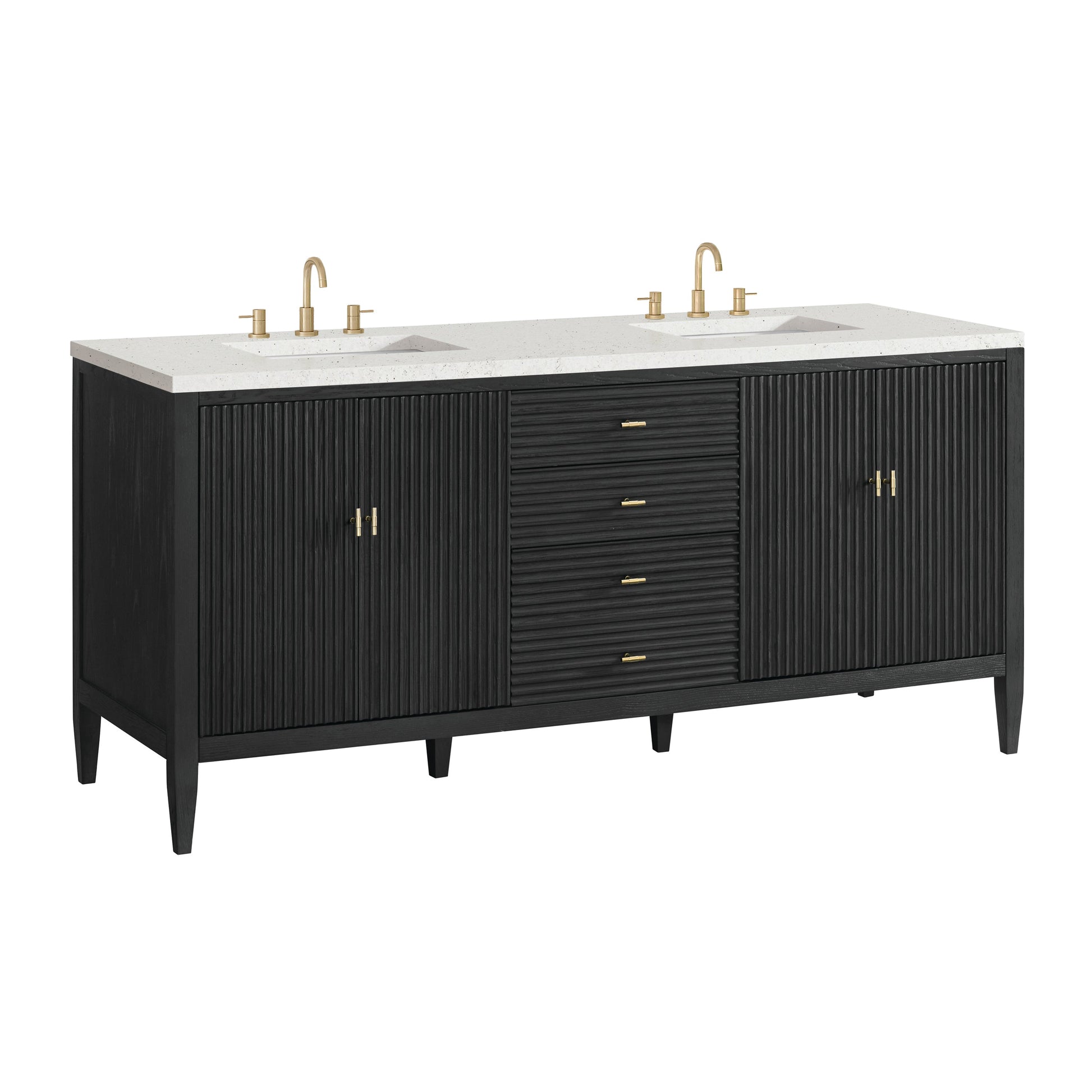 James Martin Vanities Myrrin 72" Carbon Oak Double Vanity With 3 cm Lime Delight Quartz Top