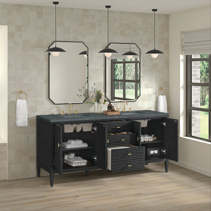 James Martin Vanities Myrrin 72" Carbon Oak Double Vanity With 3 cm Parisien Bleu Quartz Top