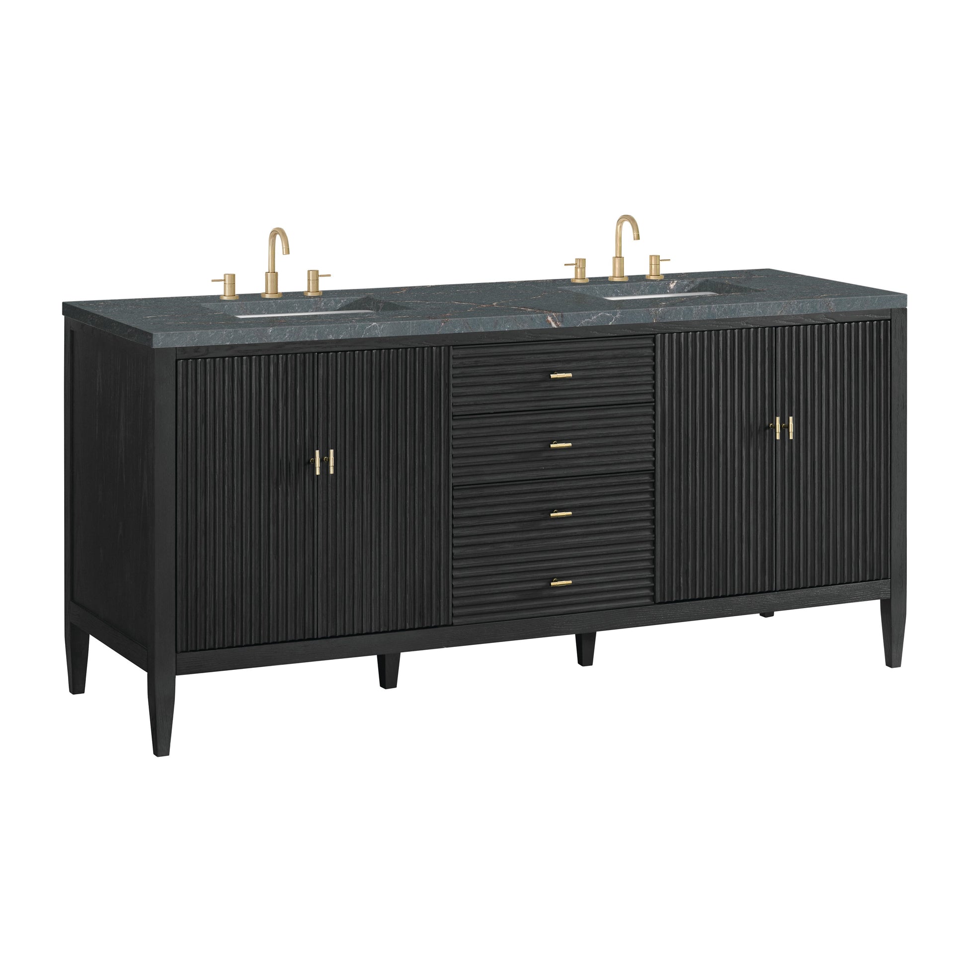 James Martin Vanities Myrrin 72" Carbon Oak Double Vanity With 3 cm Parisien Bleu Quartz Top